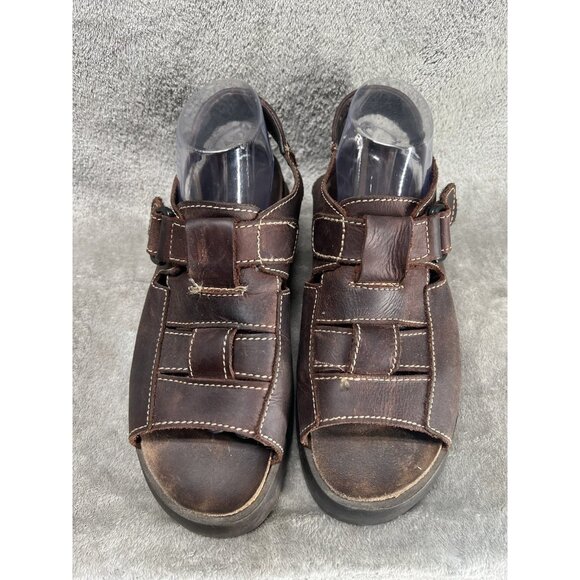 Vtg 90s Y2K MEN's Sz 9.5 Brown Leather Chunky Fisherman Platform Sandals Grunge - Picture 1 of 6